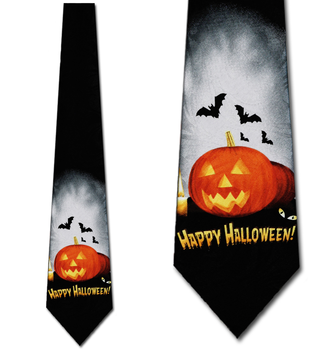 2102-100: Happy Halloween Pumpkins Tie Bats Jack-o-lantern Neckties Black by Steven Harris